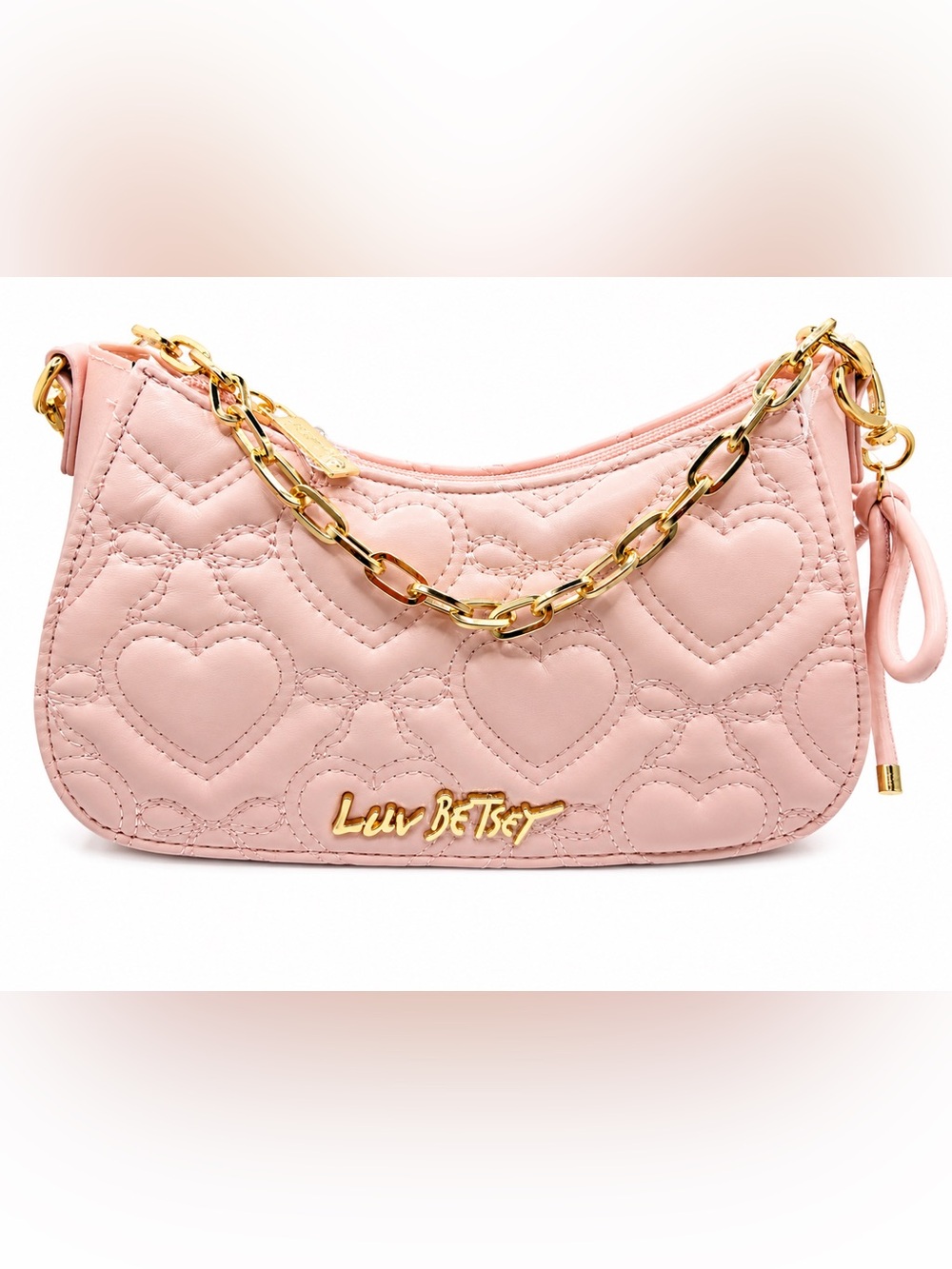 Betsey Johnson Pink Quilted Shoulder Bag with Gold Chain